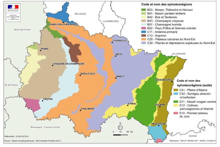 Carte des sylvoécorégions du Grand Est